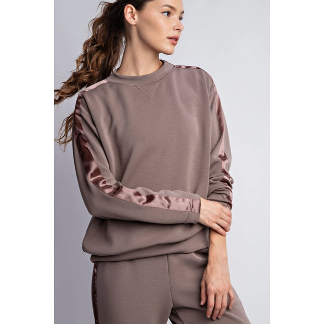 Modal Poly Span Top with Satin Side Detail Mocha