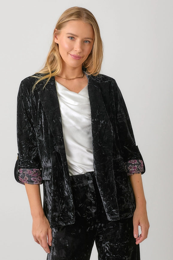 Rolled Sleeve Velvet Blazer Black