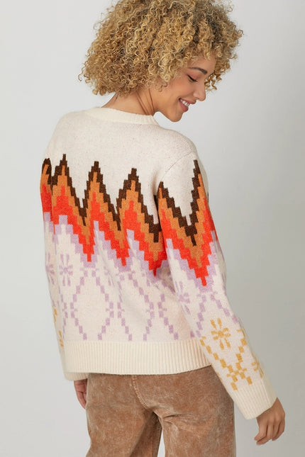 Fair Isle Pullover Sweater  Ivory Mix