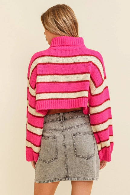 Striped Turtleneck Knit Sweater-Sweater-Cloud Ten-Urbanheer