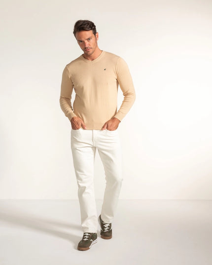 Creme V-Neck Sweater-Sweater-Williot-Urbanheer