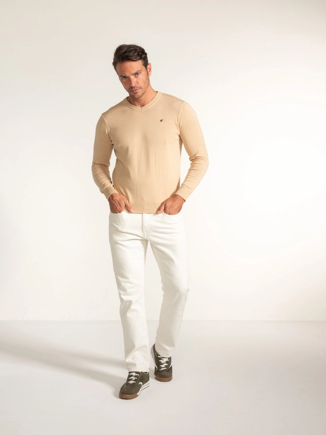 Creme V-Neck Sweater-Sweater-Williot-Urbanheer