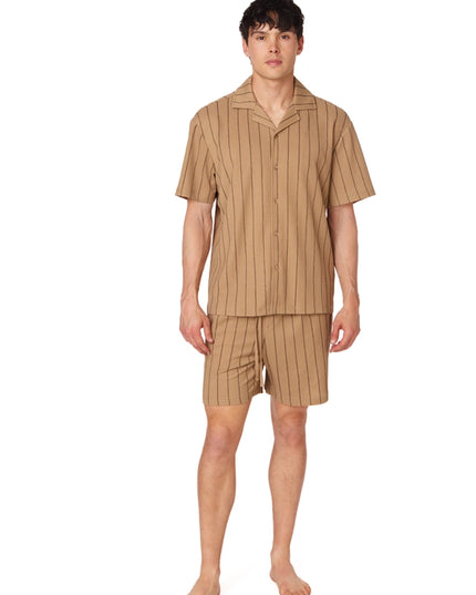 Textured Short Sleeve Men's Shirt BROWN