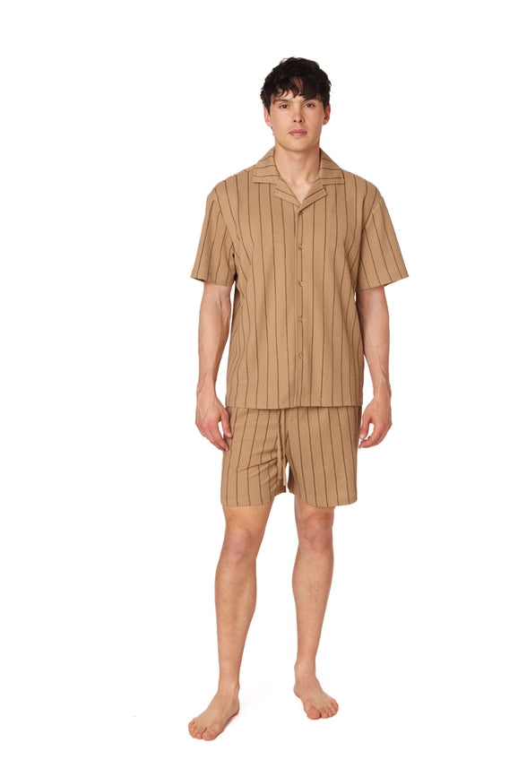 Textured Short Sleeve Men's Shirt BROWN