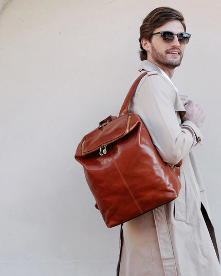 Brown Leather Backpack - A Bend in the River Cognac