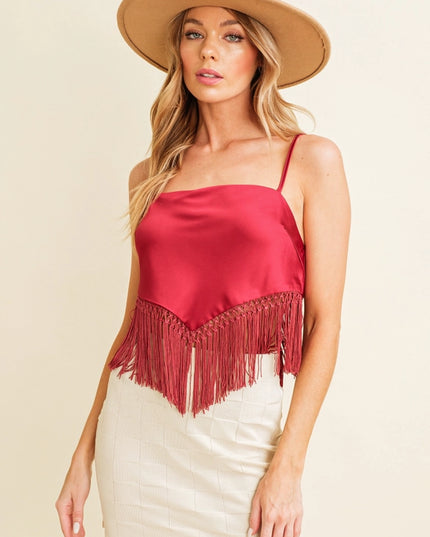 Women'S Strapless Fringe Top Burgundy-TOP-Cloud Ten-Urbanheer