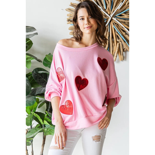 Sequined Heart Patch Sweatshirt-Sweatshirt-Peace Love Line-Urbanheer