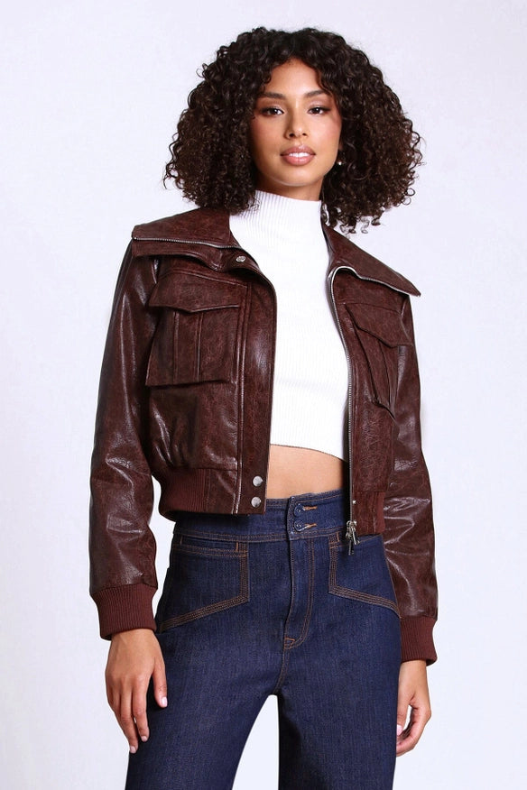 Faux-Ever Leather™ Cropped Aviator Jacket-Jacket-Avec Les Filles-Tobacco-L-Urbanheer