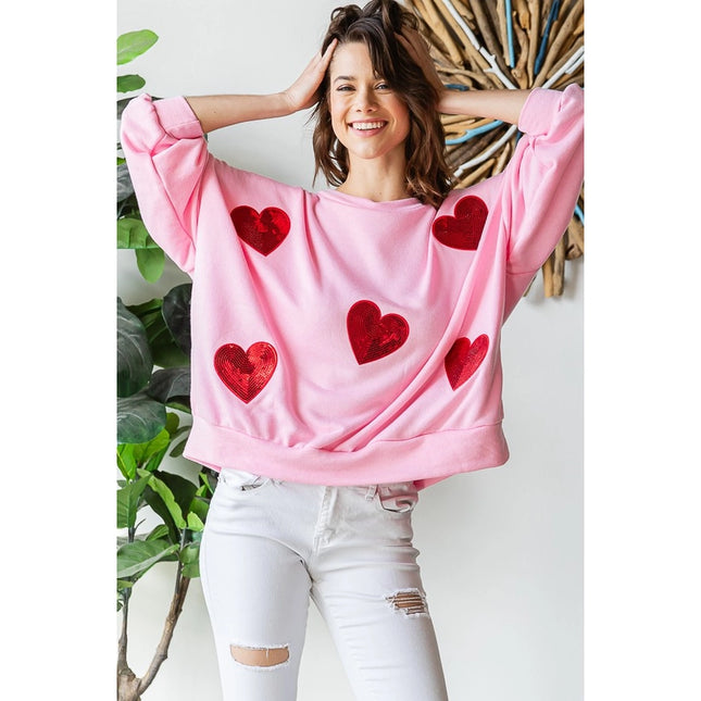 Sequined Heart Patch Sweatshirt-Sweatshirt-Peace Love Line-Urbanheer