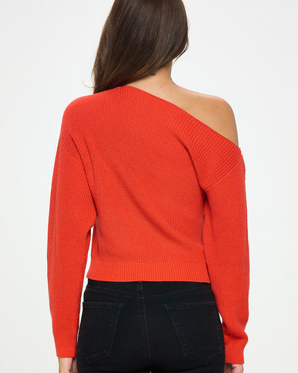 Ribbed Knit Vibrant Off Shoulder Knit Sweater-Renee C.-Urbanheer