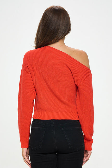 Ribbed Knit Vibrant Off Shoulder Knit Sweater-Renee C.-Urbanheer