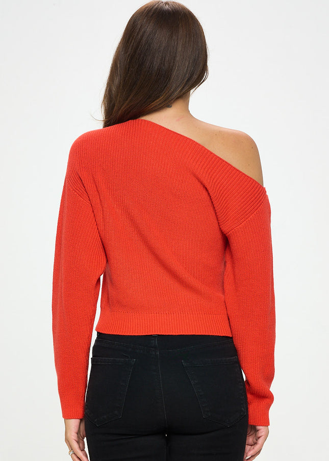 Ribbed Knit Vibrant Off Shoulder Knit Sweater-Renee C.-Urbanheer