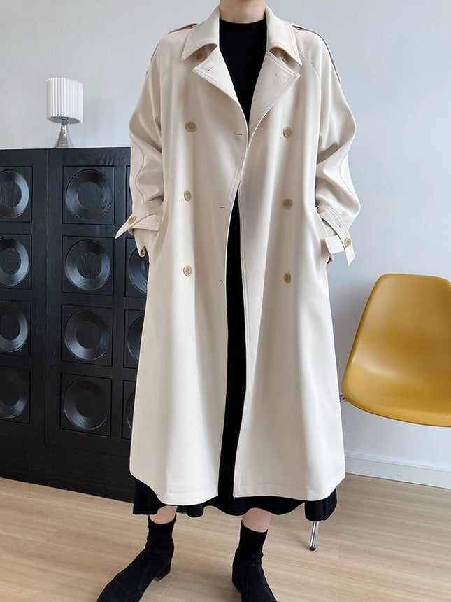 Draping British Loose Mid-Length Over The Knee Trench Coat Beige-Coat-Blak Wardrob-Urbanheer