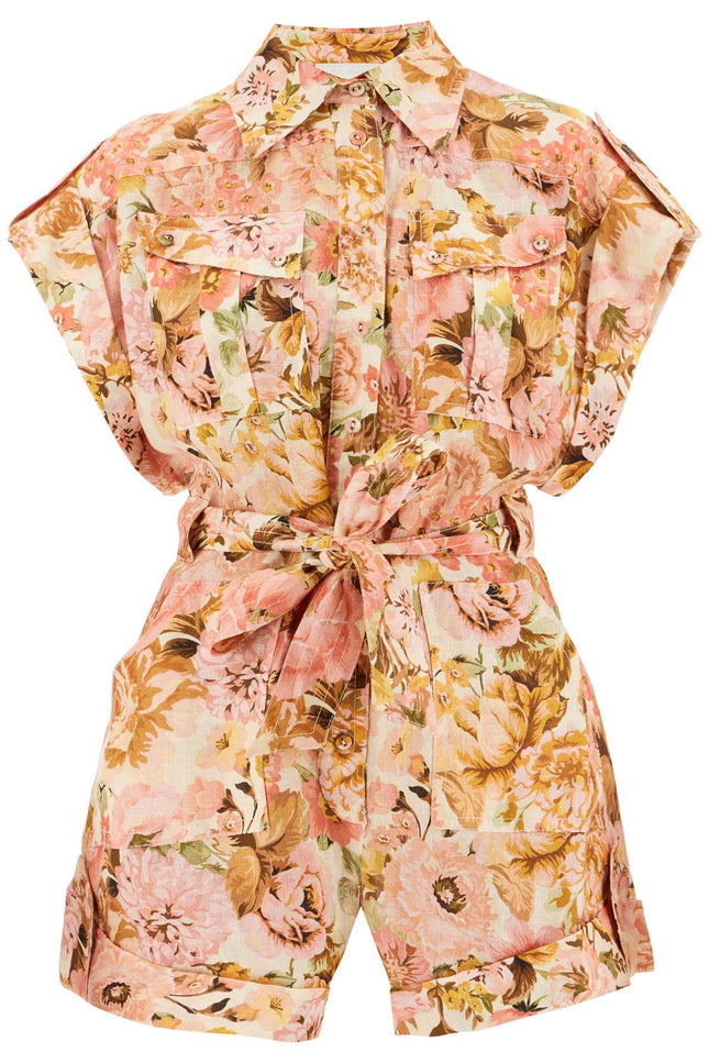 Zimmermann             short floral linen jumpsuit for women - Neutral