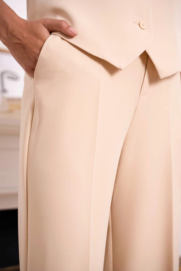 Timeless Straight Cut Plain Pants Beige-Pants-Attentif Paris-Urbanheer