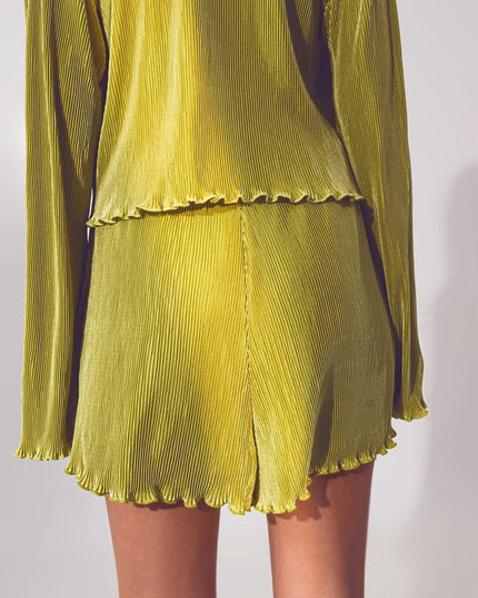 Pleated Short in Green-Shorts-Q2-Urbanheer