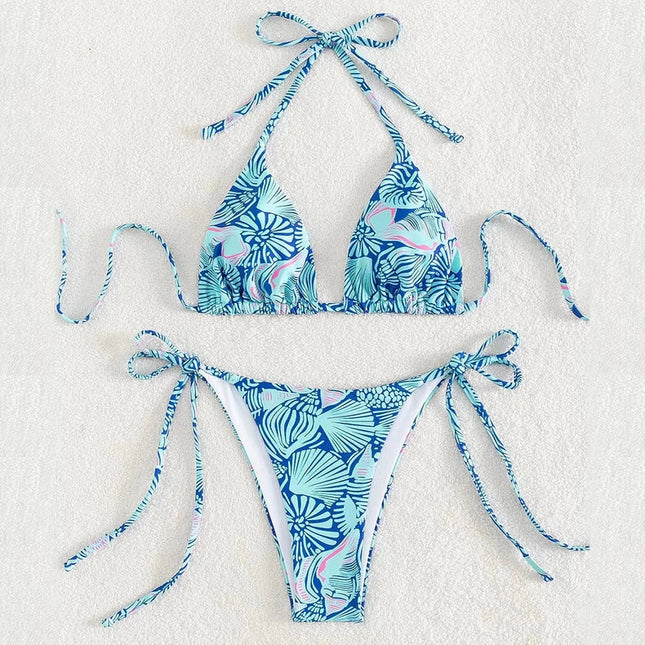 2 Piece Flower Print Bikini Swimsuit