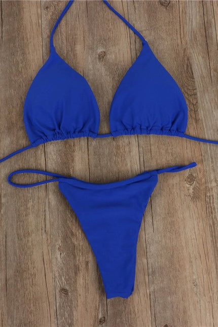 2-Piece Solid Color Bikini Swimsuit 1296 Blue