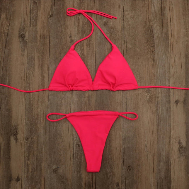 2-Piece Solid Color Bikini Swimsuit 1296 Hotpink