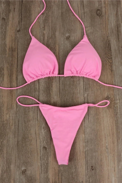 2-Piece Solid Color Bikini Swimsuit 1296 Light Pink