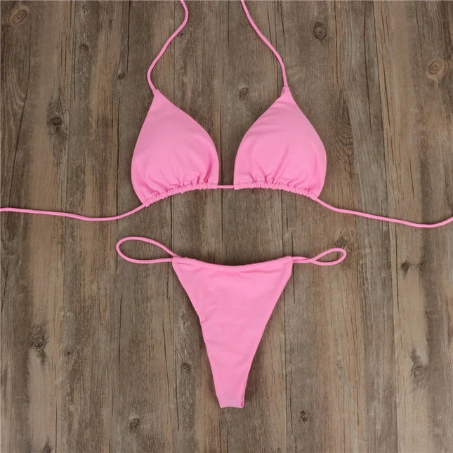 2-Piece Solid Color Bikini Swimsuit 1296 Light Pink