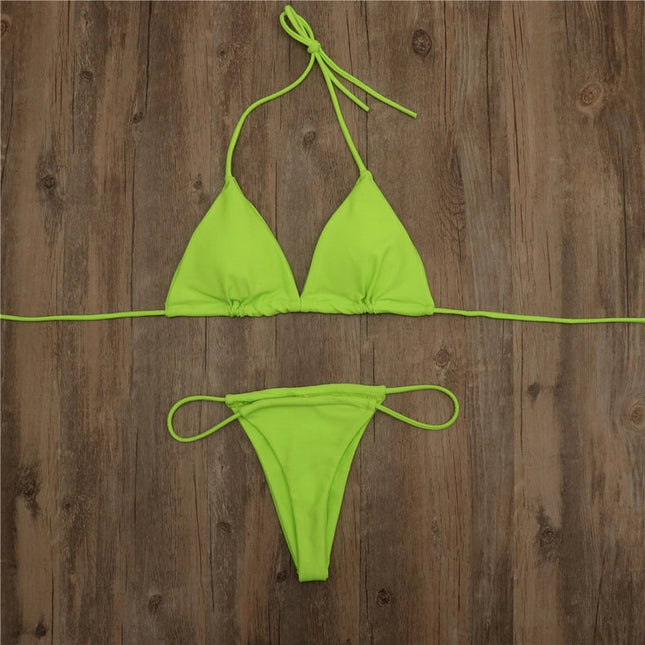 2-Piece Solid Color Bikini Swimsuit 1296 Neon Green