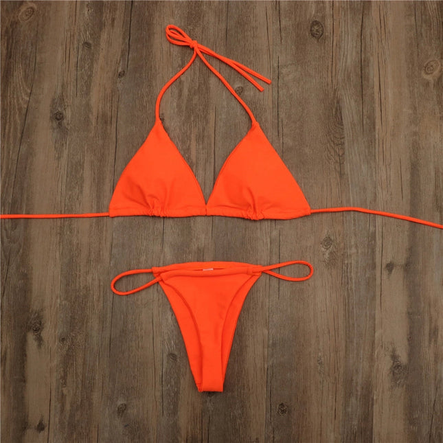 2-Piece Solid Color Bikini Swimsuit 1296 Orange