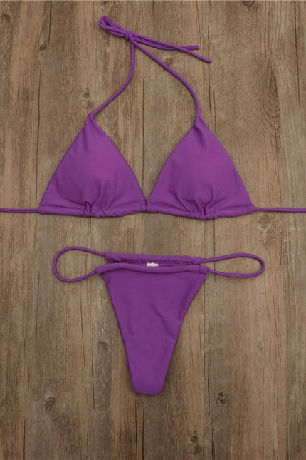 2-Piece Solid Color Bikini Swimsuit 1296 Purple