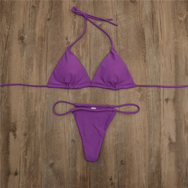 2-Piece Solid Color Bikini Swimsuit 1296 Purple