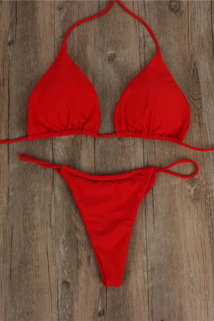 2-Piece Solid Color Bikini Swimsuit 1296 Red