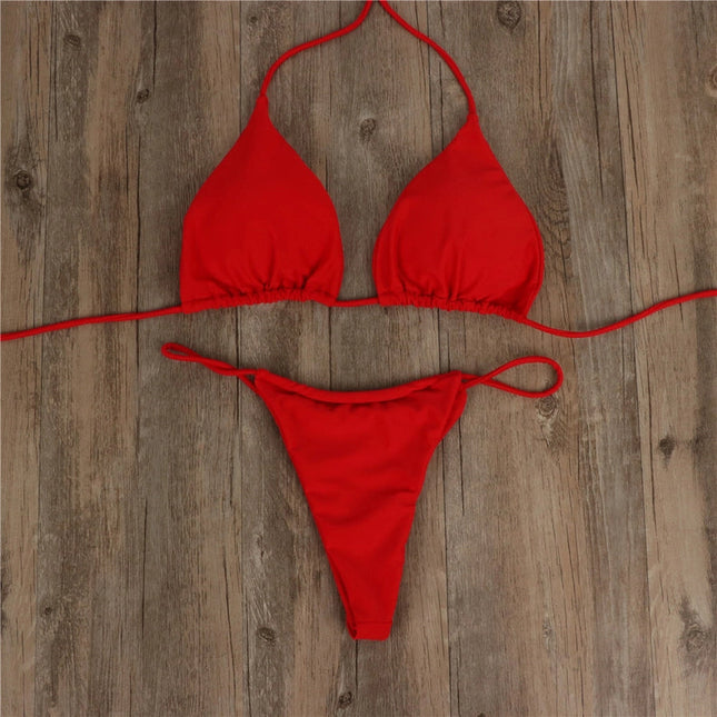 2-Piece Solid Color Bikini Swimsuit 1296 Red