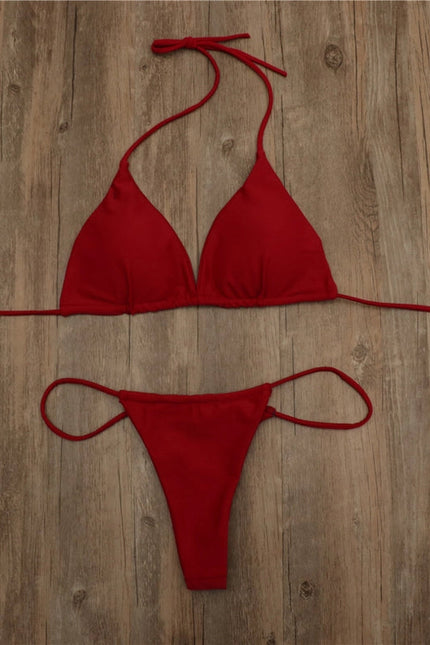 2-Piece Solid Color Bikini Swimsuit 1296 Wine