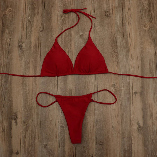 2-Piece Solid Color Bikini Swimsuit 1296 Wine