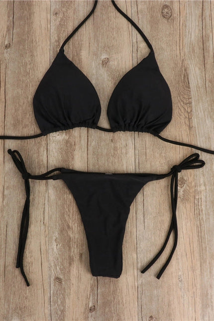 2-Piece Solid Color Bikini Swimsuit Black