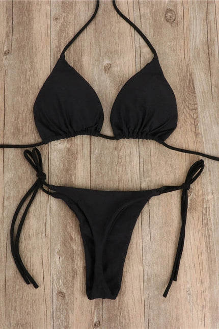 2-Piece Solid Color Bikini Swimsuit Black