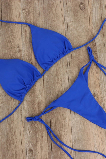 2-Piece Solid Color Bikini Swimsuit Blue