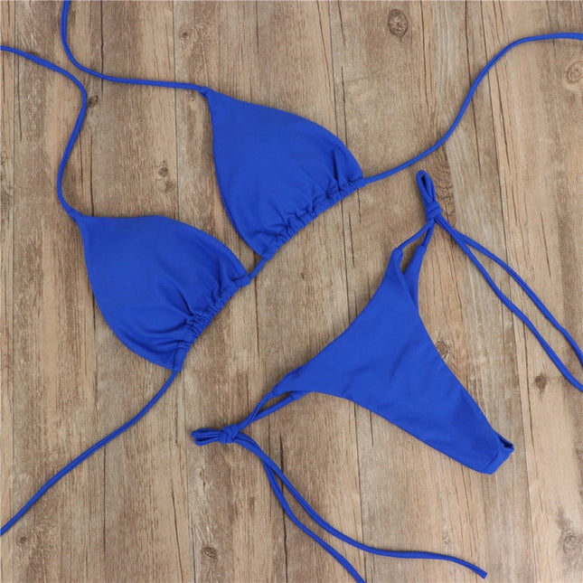 2-Piece Solid Color Bikini Swimsuit Blue