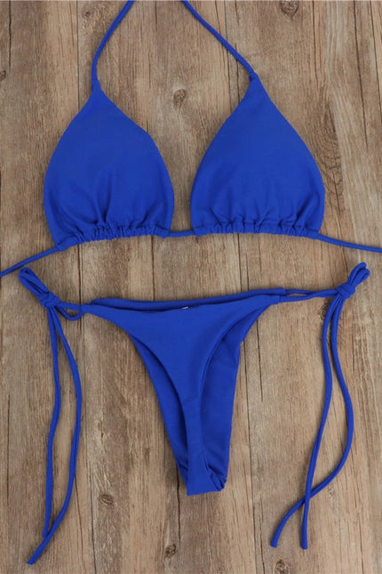 2-Piece Solid Color Bikini Swimsuit Blue