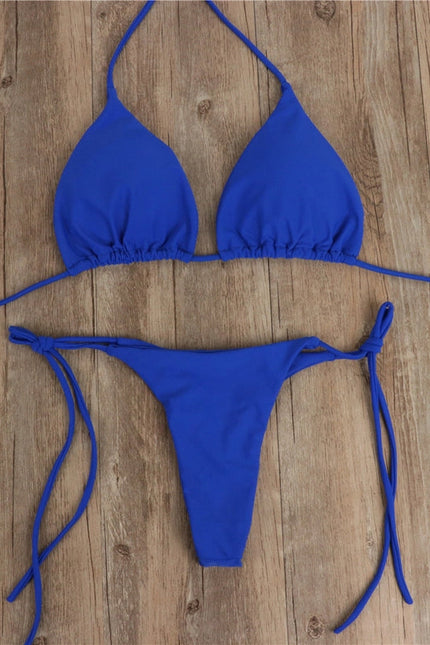 2-Piece Solid Color Bikini Swimsuit Blue