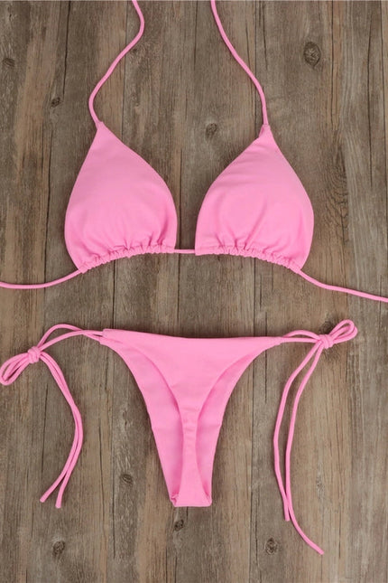 2-Piece Solid Color Bikini Swimsuit Pink