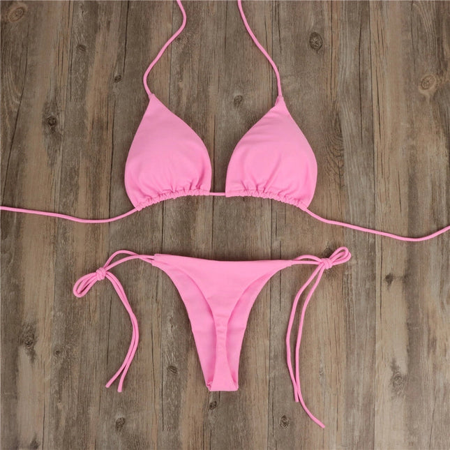 2-Piece Solid Color Bikini Swimsuit Pink