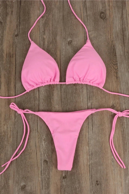 2-Piece Solid Color Bikini Swimsuit Pink