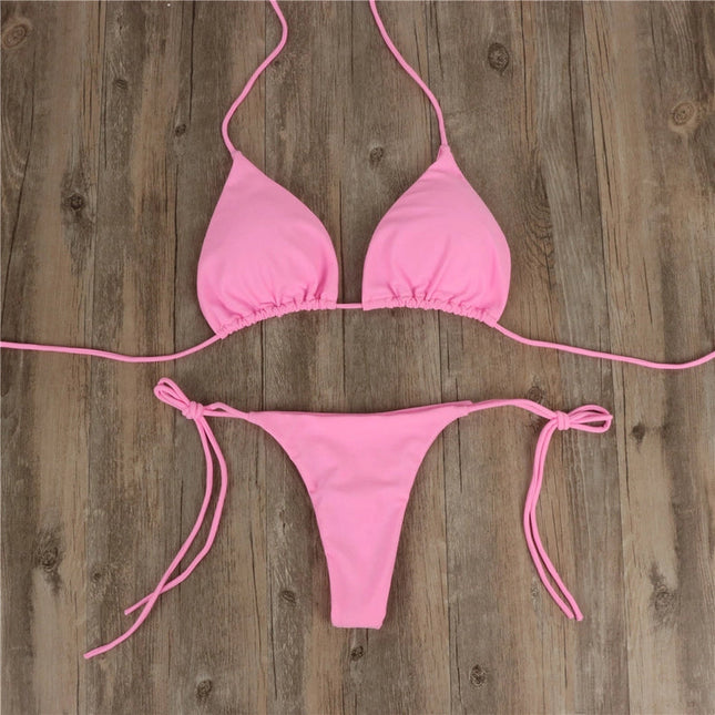 2-Piece Solid Color Bikini Swimsuit Pink