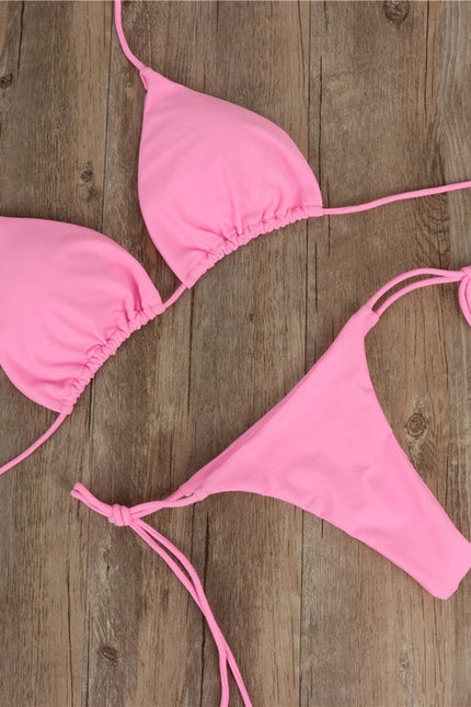 2-Piece Solid Color Bikini Swimsuit Pink