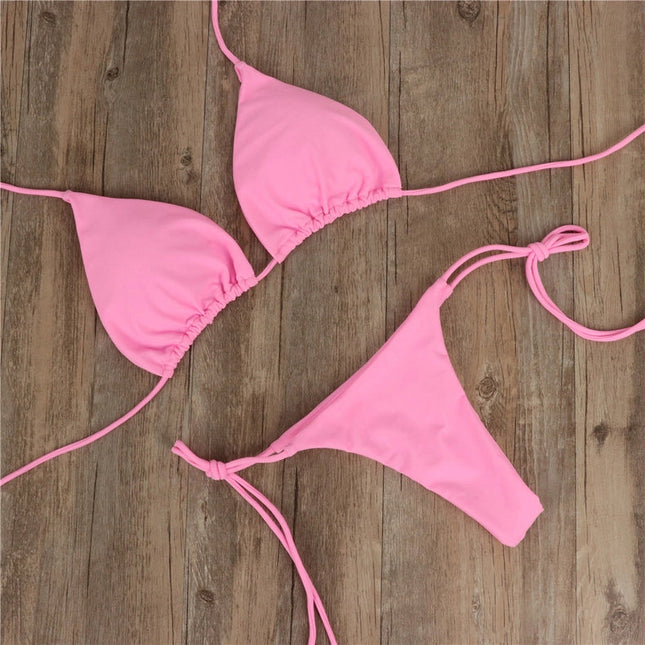 2-Piece Solid Color Bikini Swimsuit Pink