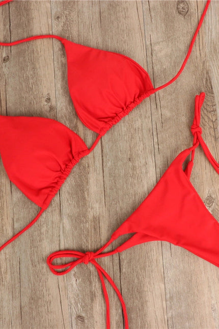 2-Piece Solid Color Bikini Swimsuit Red