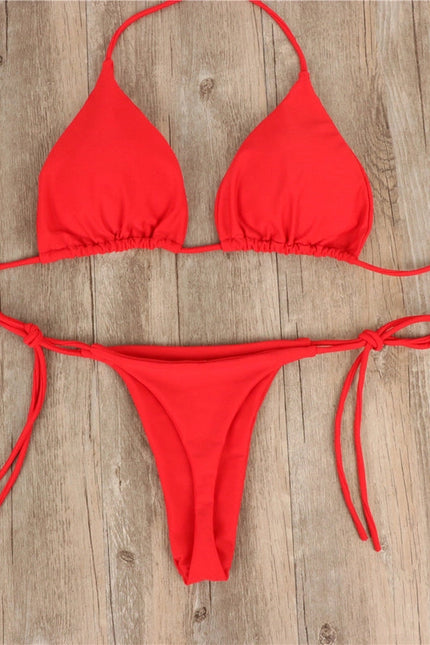 2-Piece Solid Color Bikini Swimsuit Red