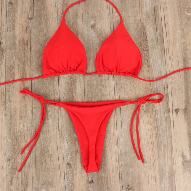 2-Piece Solid Color Bikini Swimsuit Red