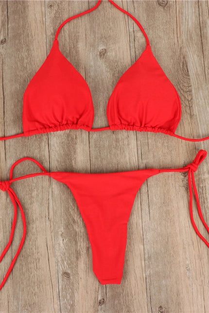 2-Piece Solid Color Bikini Swimsuit Red