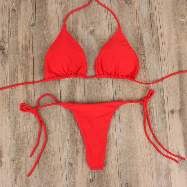 2-Piece Solid Color Bikini Swimsuit Red